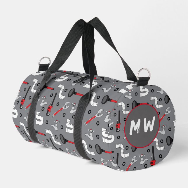 Plumber Plumbing Pipes Tools Patterned Monogram Duffle Bag (Left Corner)