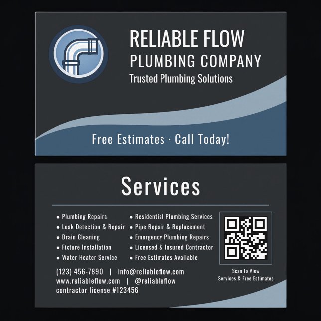 Plumber Plumbing QR Code Professional  Business Card (Creator Uploaded)