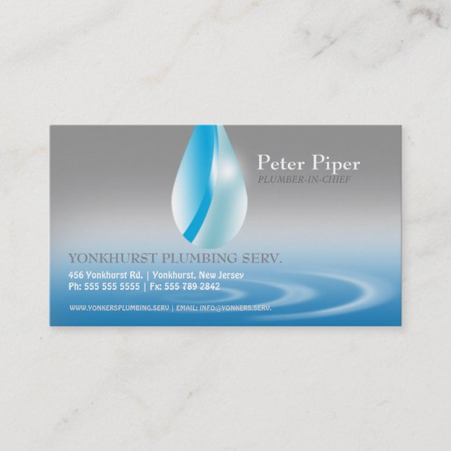 Plumber Plumbing Service Droplets Business Card (Front)
