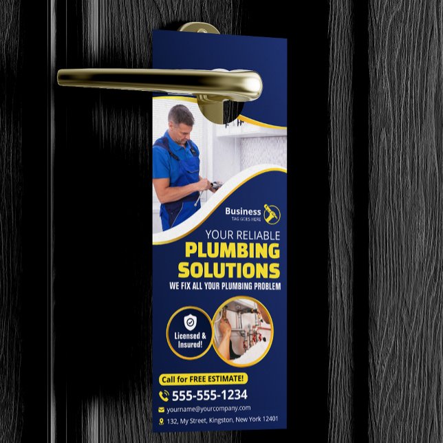 Plumber Plumbing Technician Contractor Blue Gold Door Hanger (Creator Uploaded)