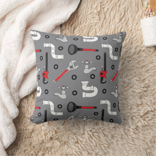 Plumber Plumbing Tool Patterned Grey Cushion