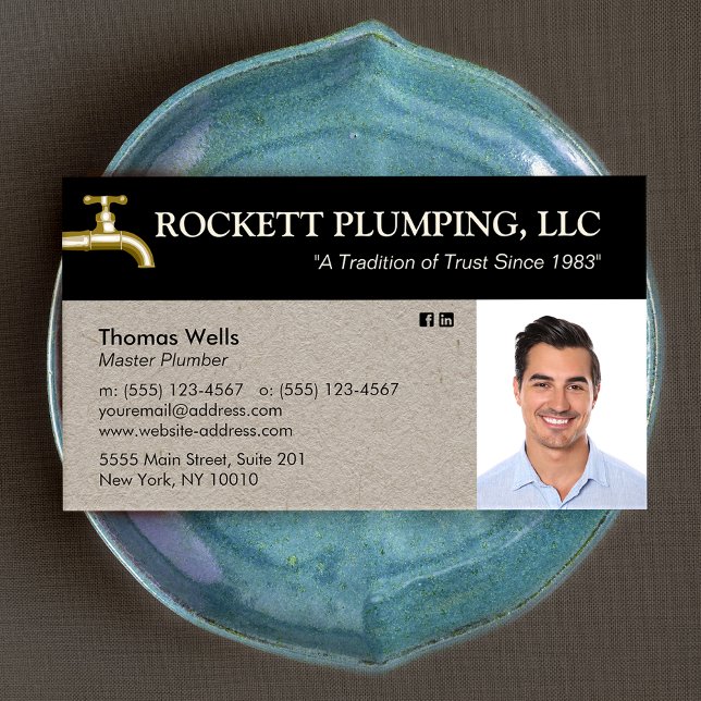 Plumber Plumbing Water Faucet Photo  Business  Business Card (Creator Uploaded)
