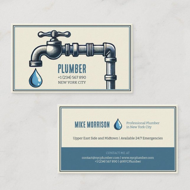 plumber repairs pipe tap water vintage business card (Creator Uploaded)