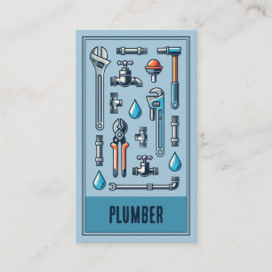plumber repairs vintage blue tools business card