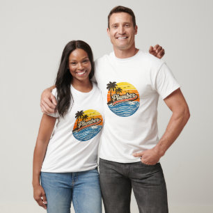 Plumber Retro Sunset Design T-Shirt