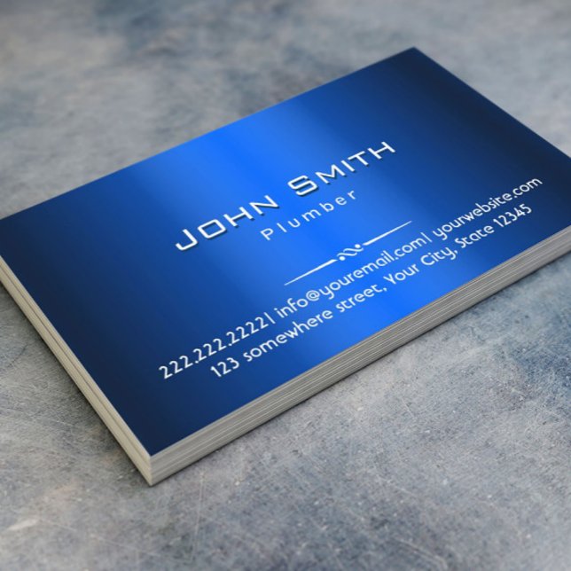 Plumber Royal Blue Metal Professional Plumbing Business Card (Creator Uploaded)