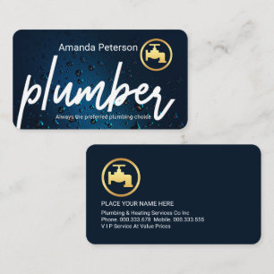 Plumber Signage In Blue Waterdrops Business Card