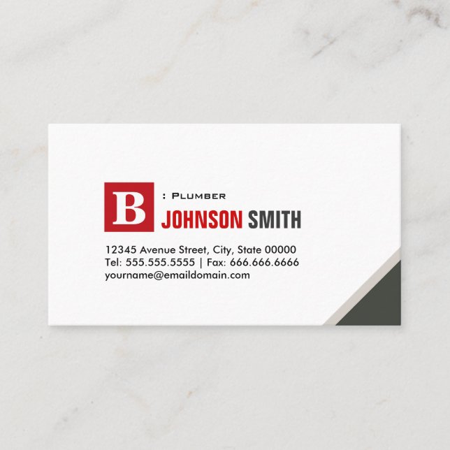 Plumber - Simple Chic Red Business Card (Front)
