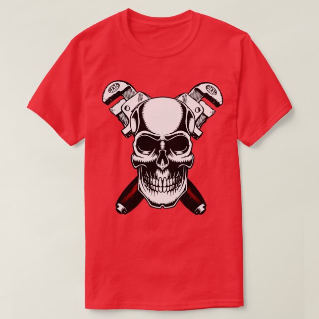 Plumber Skull and cross pipe wrenchs T-Shirt (Design Front)