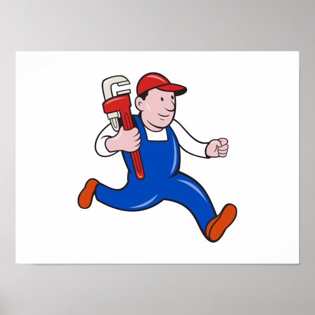 Plumber With Monkey Wrench Cartoon Poster (Front)