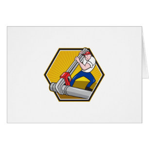 Plumber Worker With Adjustable Wrench Cartoon