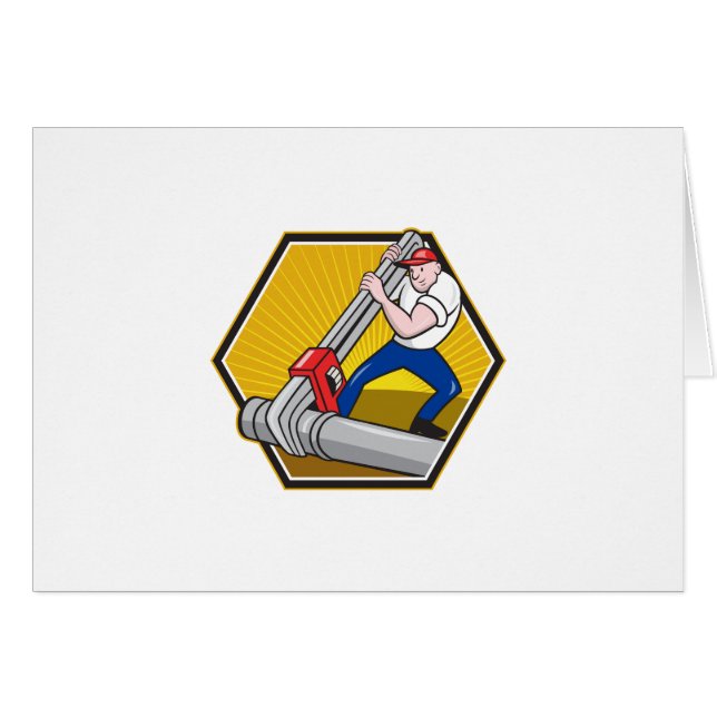 Plumber Worker With Adjustable Wrench Cartoon (Front Horizontal)