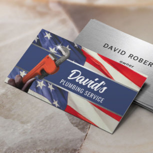 Plumber Wrench Professional Plumbing Patriotic Business Card