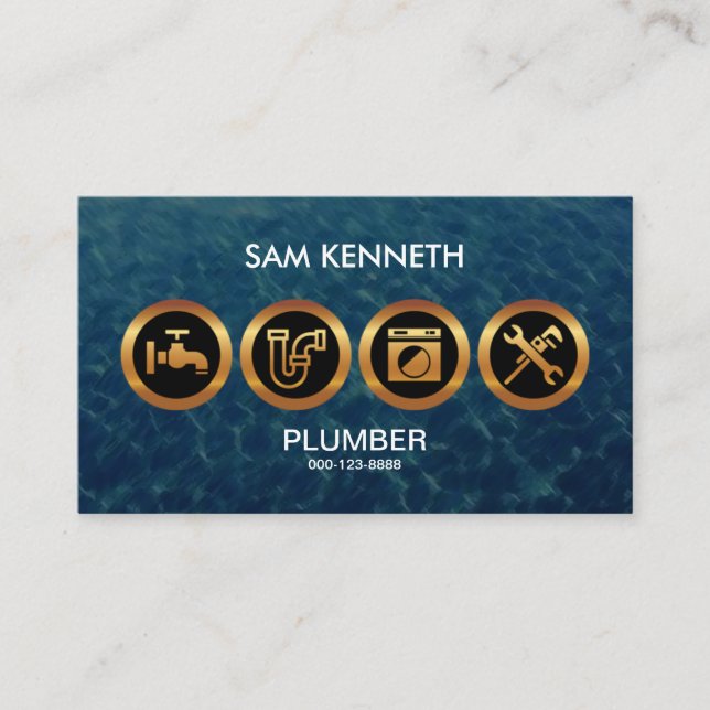 Plumber's Majestic Faux Golden Icons Business Card (Front)