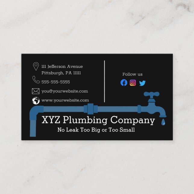 Plumber's | Plumbing Shop Business Card (Front)
