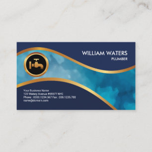 Plumber's Water Wave Channel Faux Gold Icon Business Card