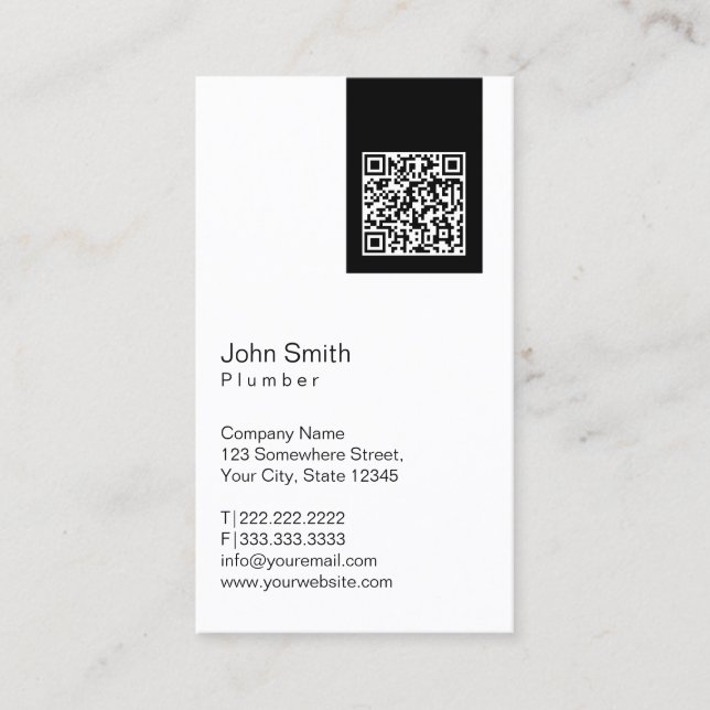 Plumbing Black Label QR Code Minimalist Business Card (Front)