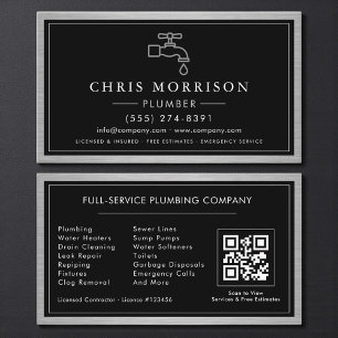 Plumbing Contractor Industrial Metallic QR Code Business Card