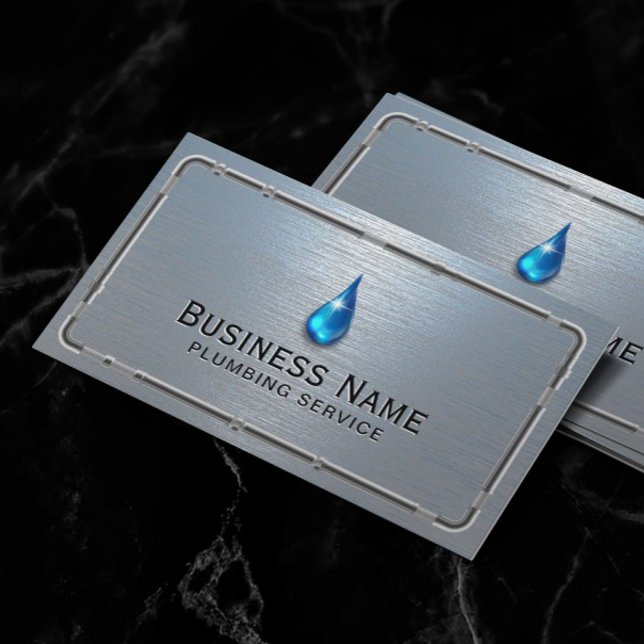 Plumbing Dusty Blue Brushed Metal Pipes Repair  Business Card (Creator Uploaded)