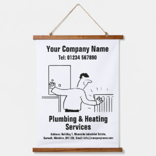 Plumbing & Heating Services Cartoon Design Hanging Hanging Tapestry