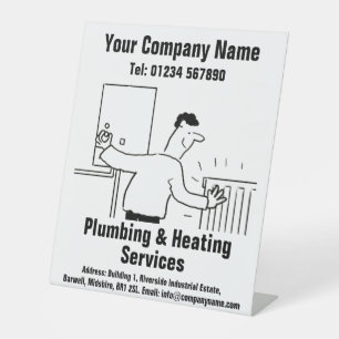 Plumbing & Heating Services Cartoon Design Pedestal Sign