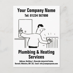 Plumbing & Heating Services Cartoon to Personalise Postcard