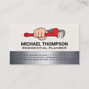 Plumbing Holding Wrench Logo Business Card
