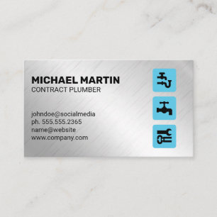 Plumbing Icons   Metal Background Business Card