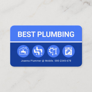 Plumbing Icons On Blue Shade Layers Business Card