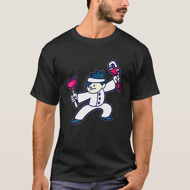 Plumbing Ninja Plumber Plunger Pipe Wrench T-Shirt (Front)
