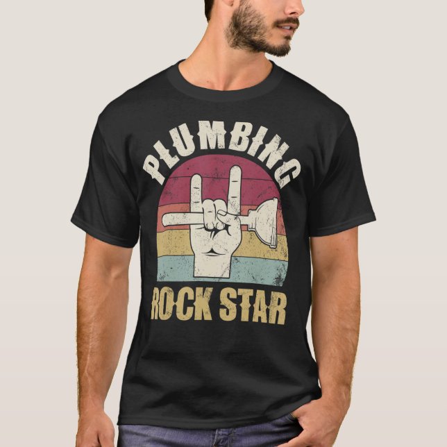 Plumbing rockstar, funny plumber, toilet plunger h T-Shirt (Front)