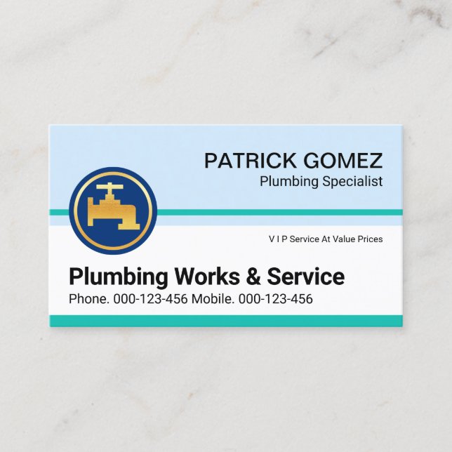Plumbing Service Blue Layers Business Card (Front)