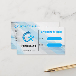 Plumbing Service Blue Water Drop Logo Plumber Appointment Card