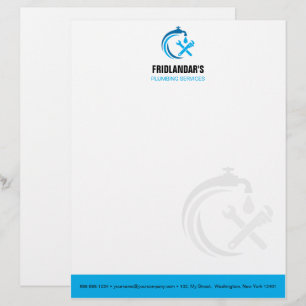 Plumbing Service Blue Water Drop Logo Plumber Custom Letterhead