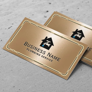 Plumbing Service Faucet Logo Gold Plumber Business Card