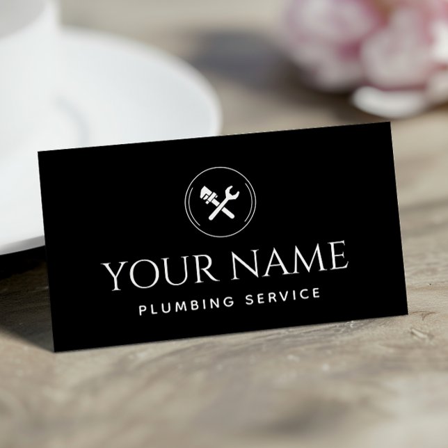 Plumbing Service Plumber Handyman Black & White    Business Card (Creator Uploaded)