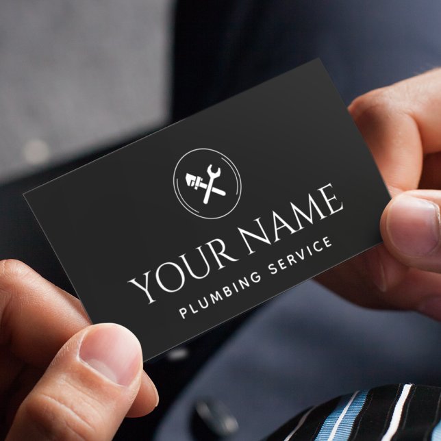 Plumbing Service Plumber Handyman Black & White    Business Card (Creator Uploaded)