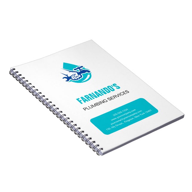 Plumbing Service Water Drop Logo Plumber Business Notebook (Right Side)
