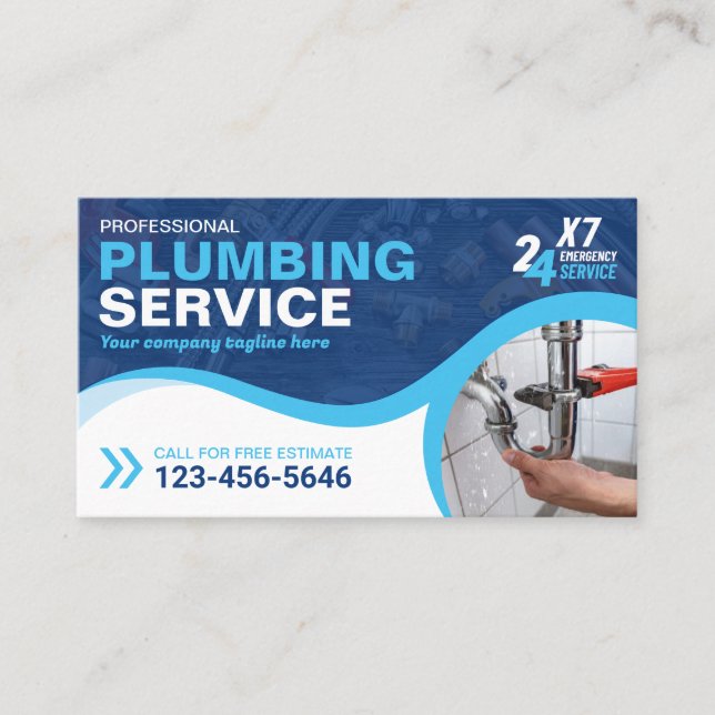 Plumbing services, Plumber, Plumbing and gas, Logo Business Card (Front)
