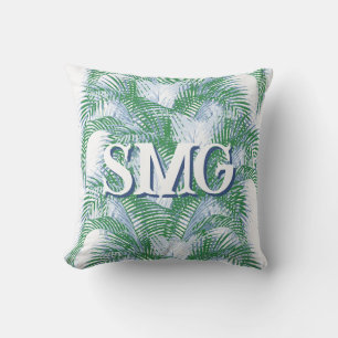 Plume Palm Fronds in Slate + Green Personalised Cushion