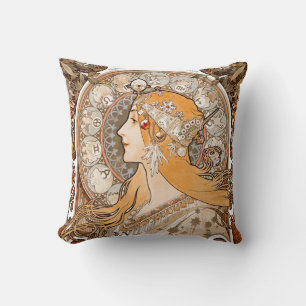 Plume Zodiac Woman by Alphonse Mucha – Art Nouveau Cushion