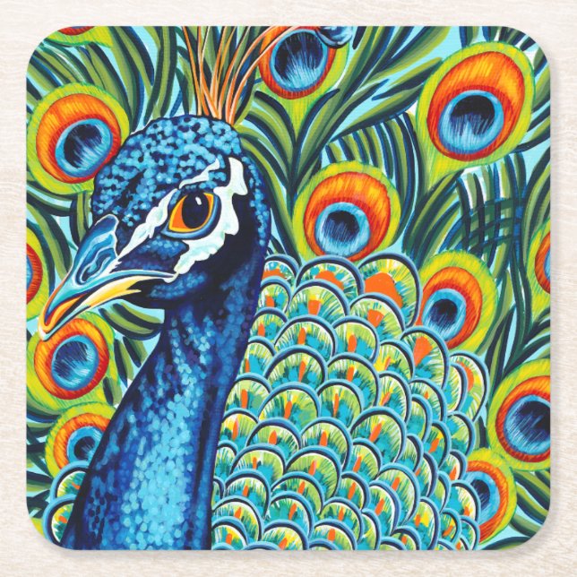 Plumed Peacock I Square Paper Coaster (Front)