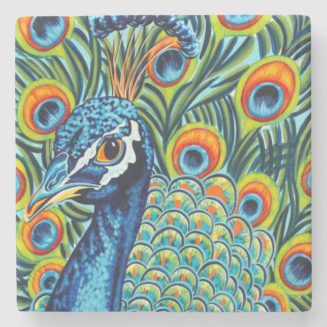 Plumed Peacock I Stone Coaster (Front)