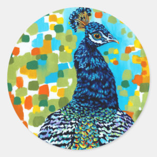Plumed Peacock II Classic Round Sticker