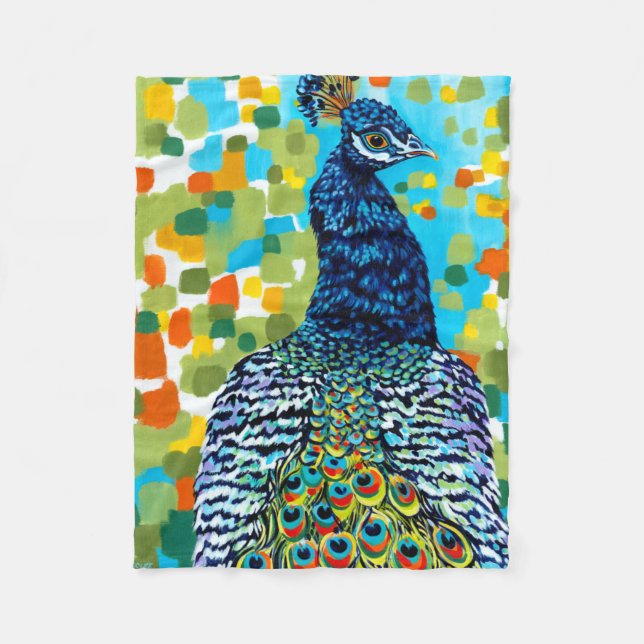 Plumed Peacock II Fleece Blanket (Front)