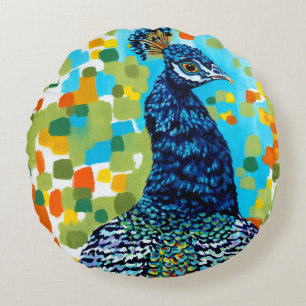 Plumed Peacock II Round Cushion