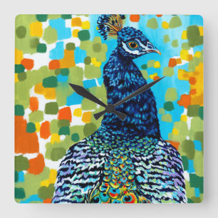 Plumed Peacock II Square Wall Clock