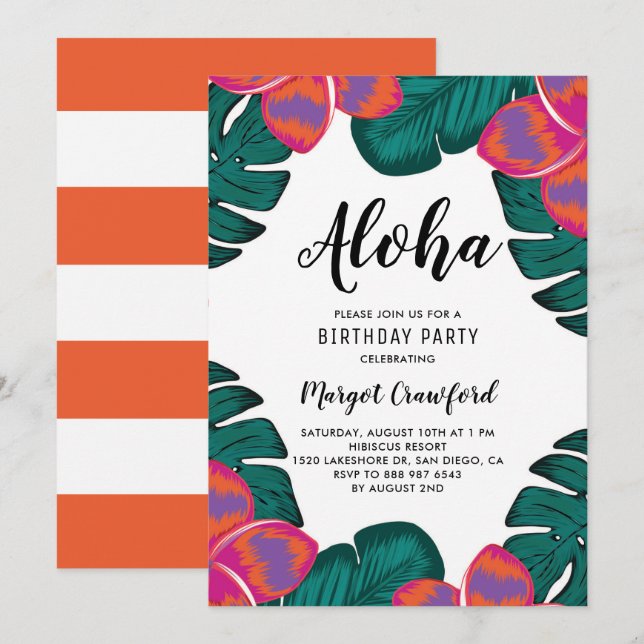 Plumeria and Greenery Tropical Birthday Party Invitation (Front/Back)