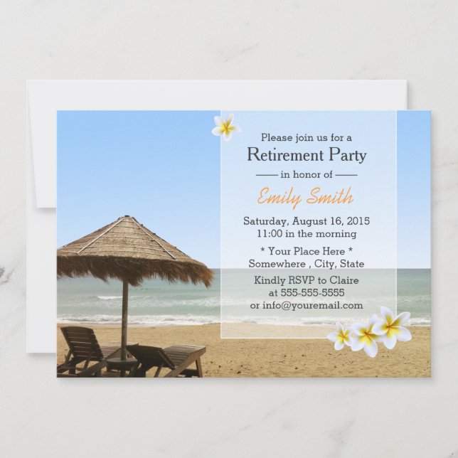 Plumeria Beach Vocation Retirement Party Invitation (Front)