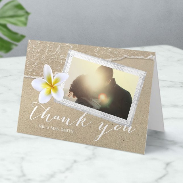Plumeria Beach Wedding Photo Thank You Card (Creator Uploaded)